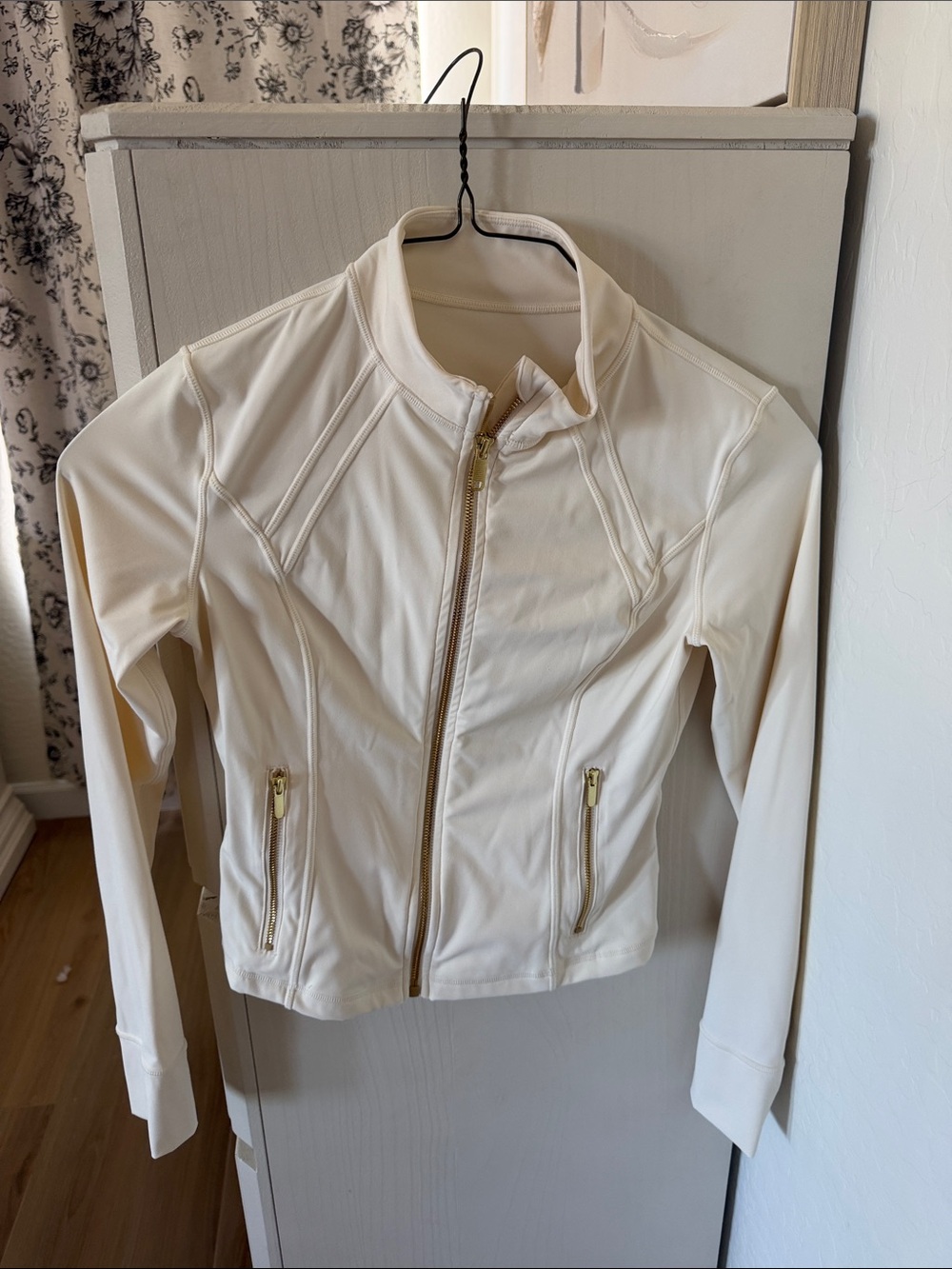 Women’s Ivory Zip-Front Jacket with Gold Hardware